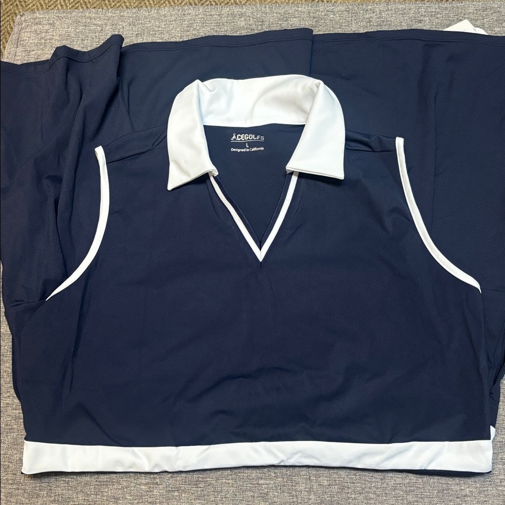 Acegolfs Navy core Sleeveless V-Neck Color Block Dress UPF50+ - Picture 2 of 9